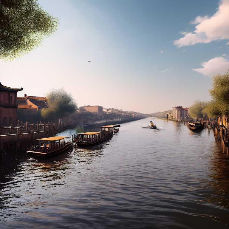 08788-2245917294-The Changzhou section of the Beijing Hangzhou Grand Canal is a river scene, with clear sky and cloudless sky. There are rows of